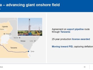 Presentation slide showing the progress of Total E&P's oil projects in Uganda