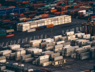 Export containers at a port.