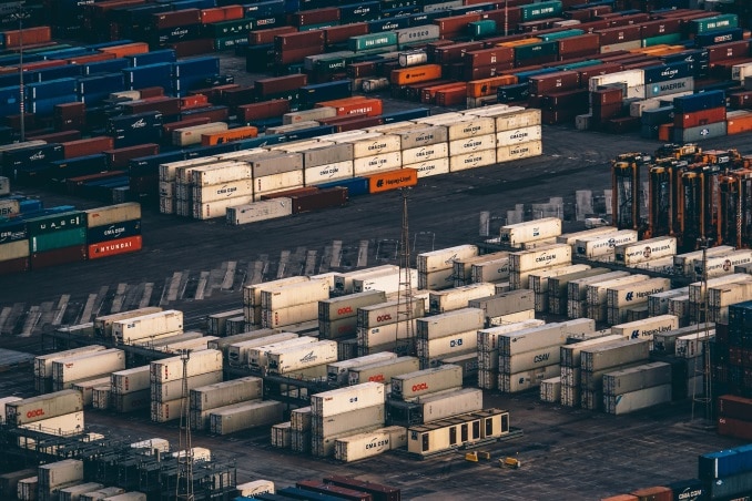 Export containers at a port.