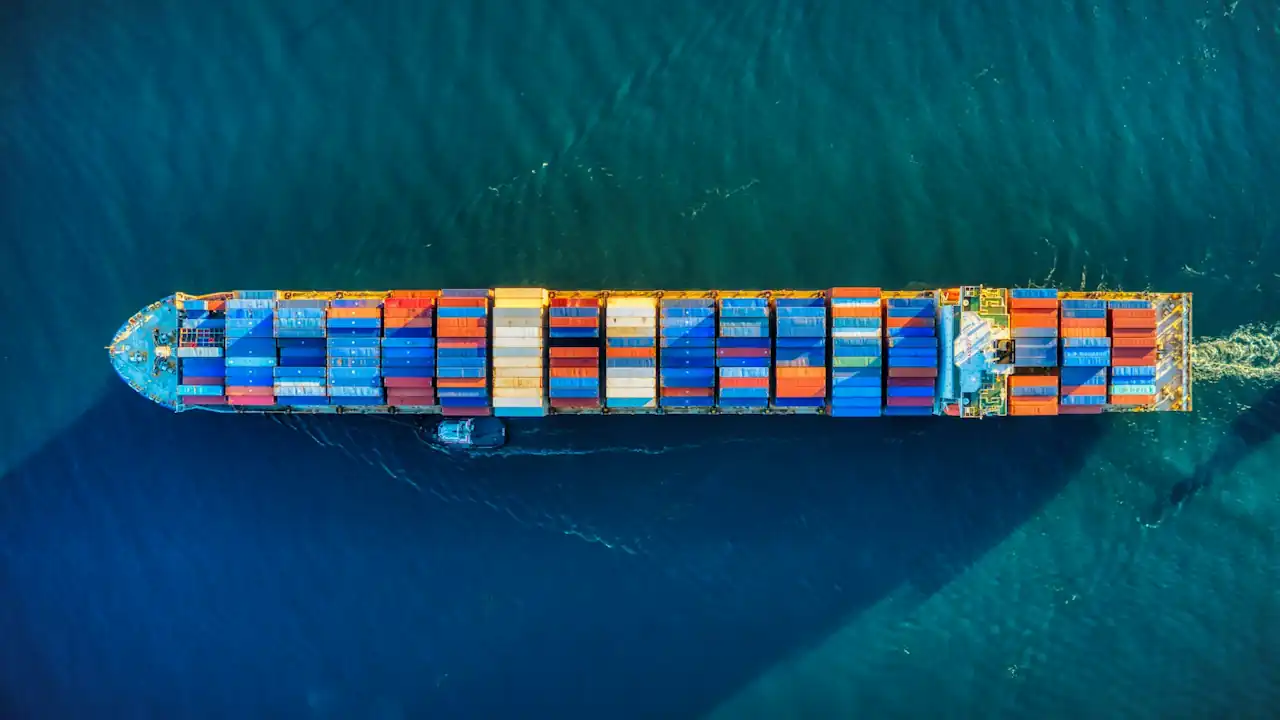 Aerial view of a cargo ship