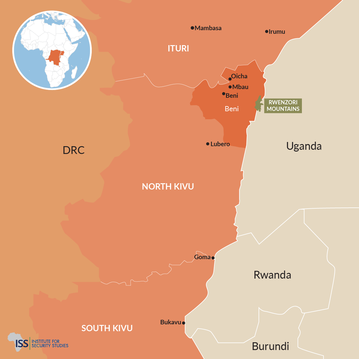 ADF areas of operations, eastern DRC