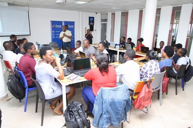 Students in an introductory programming class at Outbox, an incubator, innovation lab and co-working space in Kampala