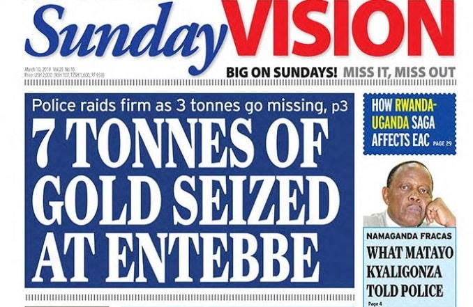 Frontpage of Uganda's New Vision newspaper on March 10, 2019