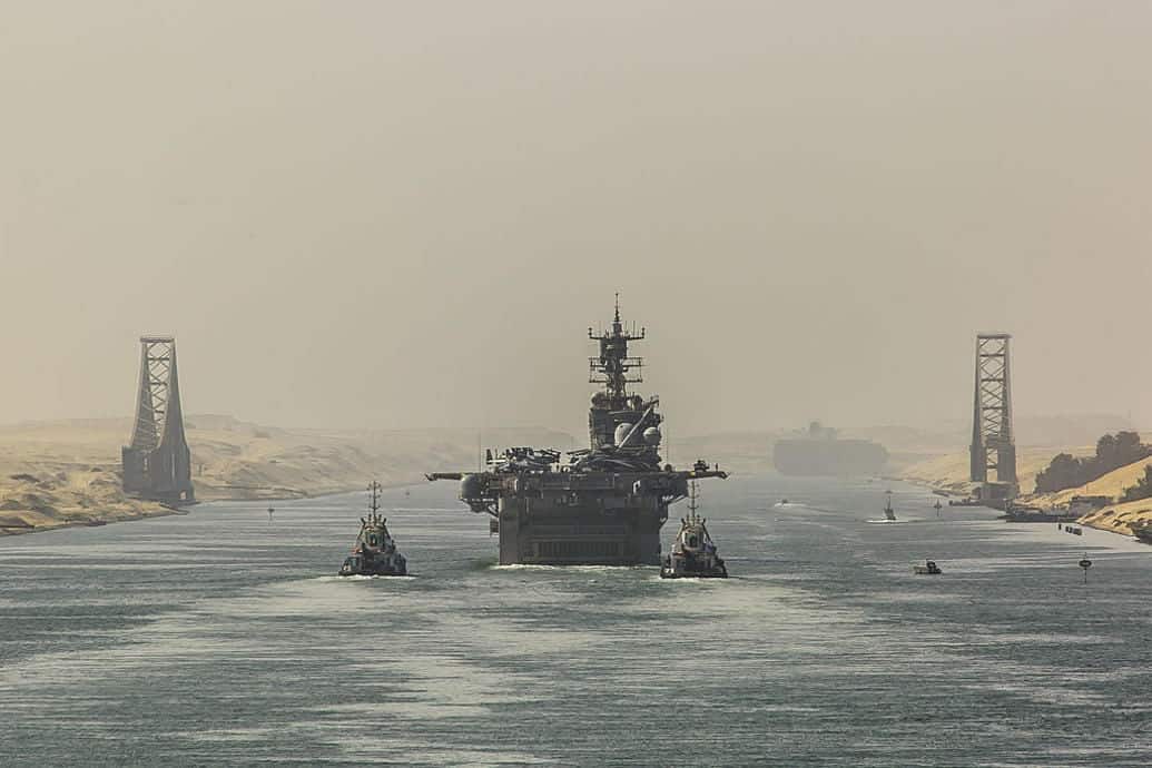 Ship transits through the Suez Canal.